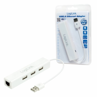 Kép 3/3 - Logilink UA0174A USB 2.0 to Fast ethernet adapter with 3-Port USB Hub fehér
