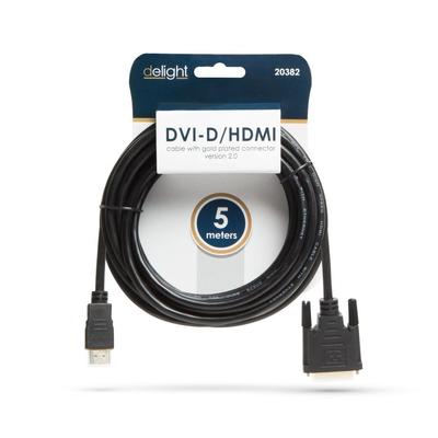 Kép 2/2 - Delight DVI-D (Dual Link) (24+1) - HDMI aranyozott kábel 5m Black