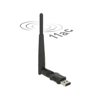 DeLock USB 2.0 Dual Band WLAN ac/a/b/g/n Stick 433 Mbps külső antennával