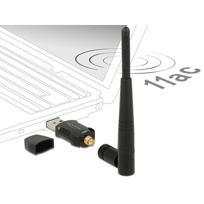 Kép 2/3 - DeLock USB 2.0 Dual Band WLAN ac/a/b/g/n Stick 433 Mbps külső antennával