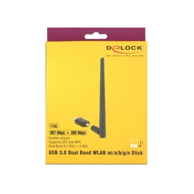 Kép 4/4 - DeLock USB 3.0 Dual Band WLAN ac/a/b/g/n Stick 867 + 300 Mbps külső antennával