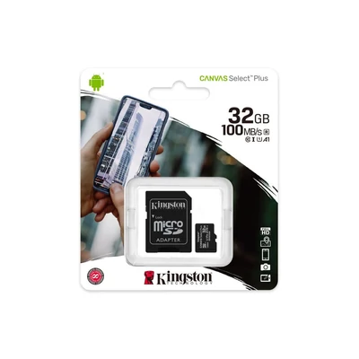 Kép 3/3 - Kingston 32GB microSDHC Canvas Select Plus Class 10 100R A1 C10 Card + adapterrel