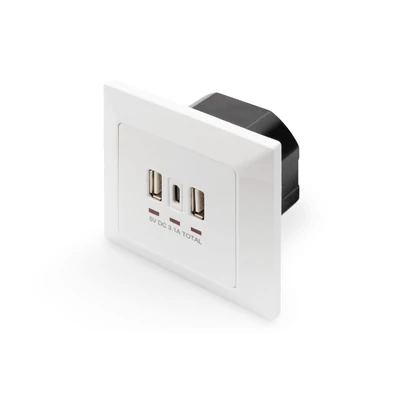 Digitus DA-70618 csatlakozóaljzat 2 x USB A + 1 x USB C White