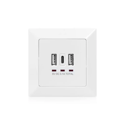 Kép 2/7 - Digitus DA-70618 csatlakozóaljzat 2 x USB A + 1 x USB C White