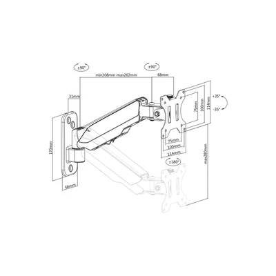 Kép 5/5 - Digitus DA-90396 Universal Single Monitor Mount with Gas Spring Wall Mount Black