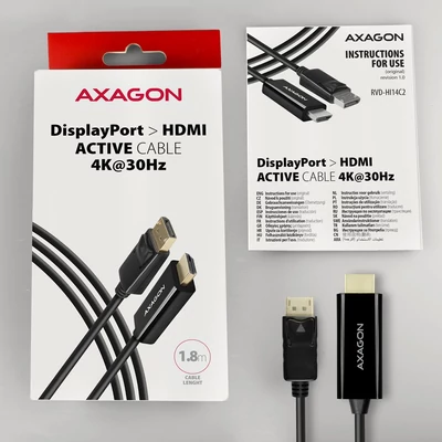Kép 6/7 - AXAGON RVD-HI14C2 DisplayPort to HDMI active cable 4K@30Hz 1,8m Black