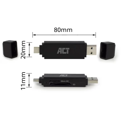 Kép 2/6 - ACT USB-C/USB-A for SD/micro SD Card Reader Black