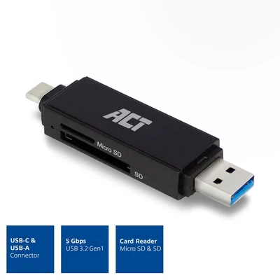 Kép 4/6 - ACT USB-C/USB-A for SD/micro SD Card Reader Black