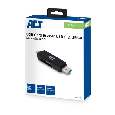 Kép 5/6 - ACT USB-C/USB-A for SD/micro SD Card Reader Black