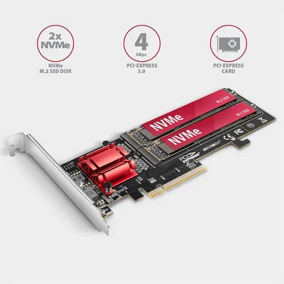 Kép 2/6 - AXAGON PCEM2-ND PCIE 2X NVME M.2 Adapter