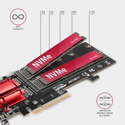 Kép 3/6 - AXAGON PCEM2-ND PCIE 2X NVME M.2 Adapter