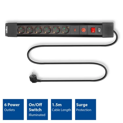 Kép 2/4 - ACT AC2450 túlfeszültségvédő kapcsolóval 6DIN 1,5m fekete