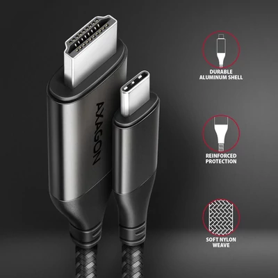 Kép 3/8 - AXAGON RVC-HI2MC USB-C -> HDMI 2.0 adapter 4K/60Hz Aluminum 1,8m cable Black