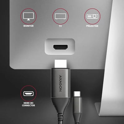 Kép 4/8 - AXAGON RVC-HI2MC USB-C -> HDMI 2.0 adapter 4K/60Hz Aluminum 1,8m cable Black