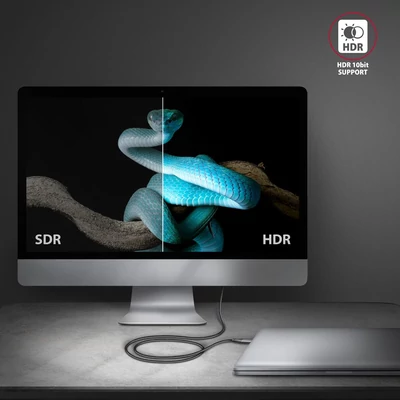 Kép 6/8 - AXAGON RVC-HI2MC USB-C -> HDMI 2.0 adapter 4K/60Hz Aluminum 1,8m cable Black