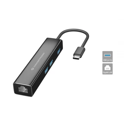 Kép 2/6 - Conceptronic DONN07B Gigabit USB3.2 Gen 1 network adapter with USB HUB fekete