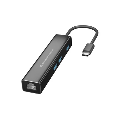 Kép 3/6 - Conceptronic DONN07B Gigabit USB3.2 Gen 1 network adapter with USB HUB fekete