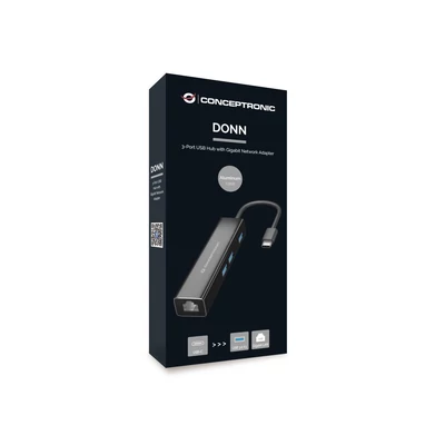 Kép 4/6 - Conceptronic DONN07B Gigabit USB3.2 Gen 1 network adapter with USB HUB fekete