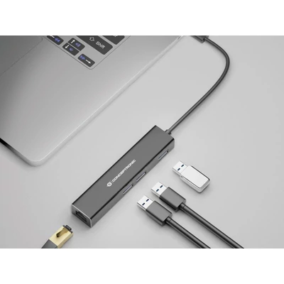 Kép 5/6 - Conceptronic DONN07B Gigabit USB3.2 Gen 1 network adapter with USB HUB fekete