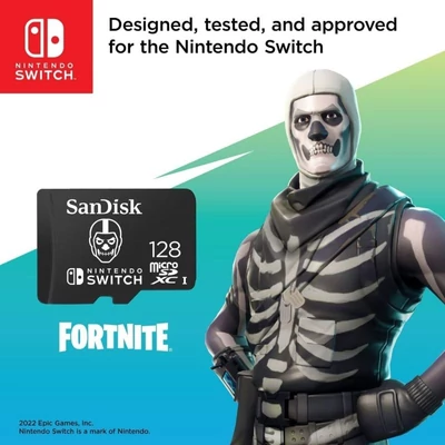 Kép 2/3 - Sandisk 128GB microSDXC Class 10 UHS-I U3 For Nintendo Switch Skull Trooper Fortnite Edition