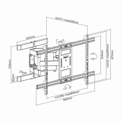 Kép 9/9 - SBOX PLB-61486 Wall Mount 43"-90" Black