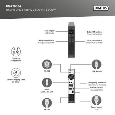 Kép 7/7 - Digitus DN-170094 Online Back-UPS LCD 1500VA UPS