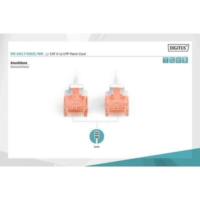 Kép 3/5 - Digitus CAT6 U-UTP patch kábel 0,25m fehér