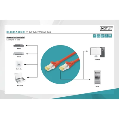 Kép 5/5 - Digitus CAT6A S-FTP patch kábel 0,5m piros