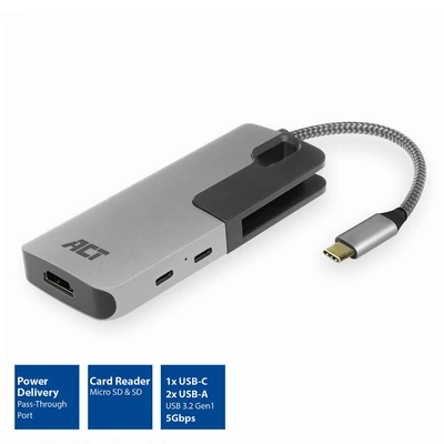 Kép 2/6 - ACT AC7021 USB-C to HDMI 4K adapter Hub & Card Reader