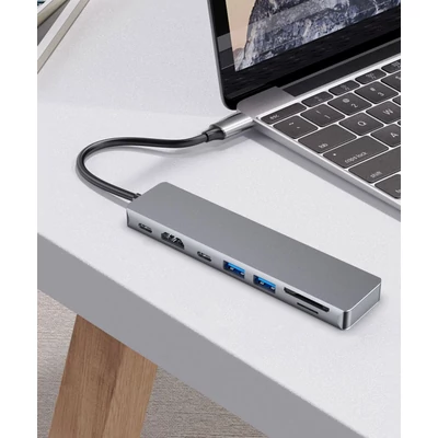 Kép 4/6 - FIXED 7-port aluminum USB-C HUB Card notebooks and tablets Szürke