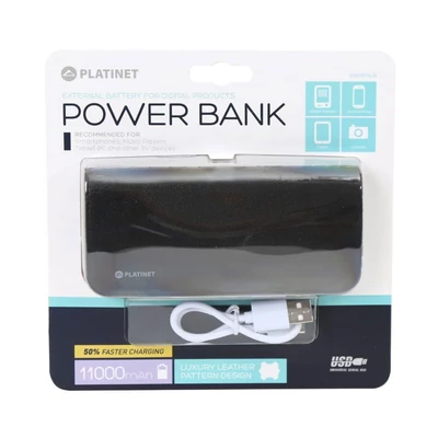 Kép 3/3 - Platinet PMPB11LB Leather 11000mAh PowerBank + microUSB Cable/Type-C Adapter Black