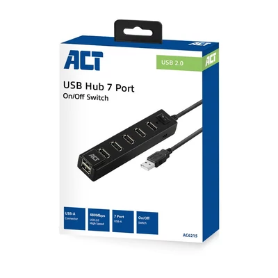 Kép 2/4 - ACT AC6215 USB Hub 7 port with on and off switch