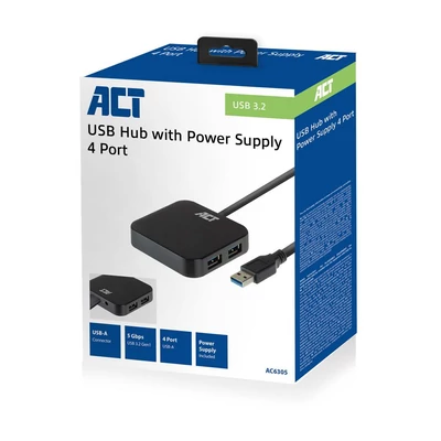 Kép 2/6 - ACT AC6305 USB 3.2 4-Port Hub Black