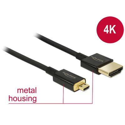 DeLock Cable High Speed HDMI with Ethernet - HDMI-A male > HDMI Micro-D male 3D 4K 0,5m Slim High Qu
