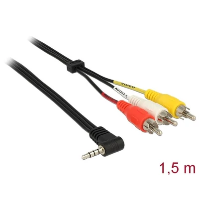 DeLock Stereo jack 3.5 mm 4 pin male angled > 3 x RCA male cable 1,5m Black