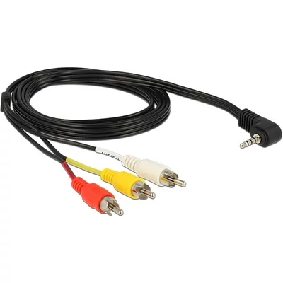 Kép 2/3 - DeLock Stereo jack 3.5 mm 4 pin male angled > 3 x RCA male cable 1,5m Black