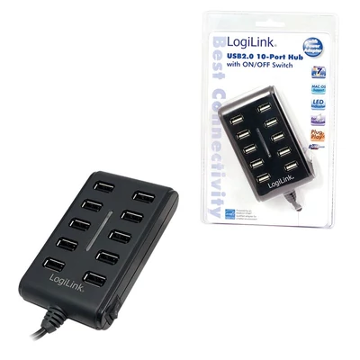 Kép 3/3 - Logilink UA0125 USB2.0 Hub 10-Port with On/Off Switch