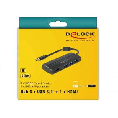 Kép 3/3 - DeLock USB 3.1 Gen 1 Adapter USB Type-C to 3xUSB 3.0 Type-A Hub + 1x HDMI (DP Alt Mode) 4K 30 Hz