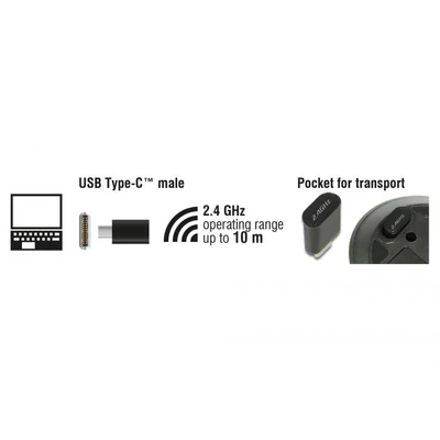 Kép 4/4 - DeLock Optical 3-button mini mouse USB Type-C 2.4 GHz wireless Black