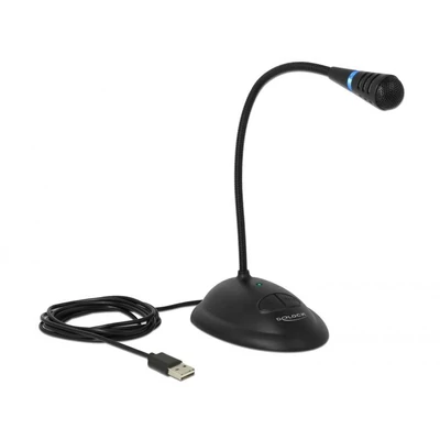 DeLock USB Gooseneck Microphone with base and mute + on / off button Black