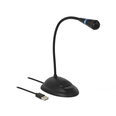 Kép 2/4 - DeLock USB Gooseneck Microphone with base and mute + on / off button Black