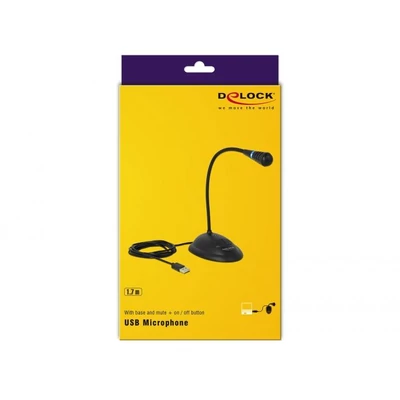 Kép 4/4 - DeLock USB Gooseneck Microphone with base and mute + on / off button Black