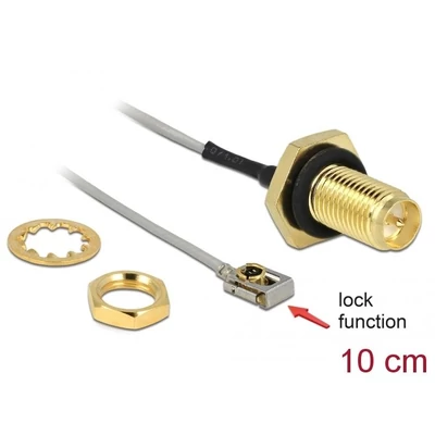 DeLock Antenna Cable RP-SMA jack bulkhead to MHF® I LK plug 1.13 10 cm thread length 10 mm splash pr