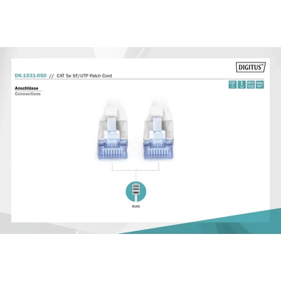 Kép 3/5 - Digitus CAT5e SF-UTP patch kábel 5m szürke
