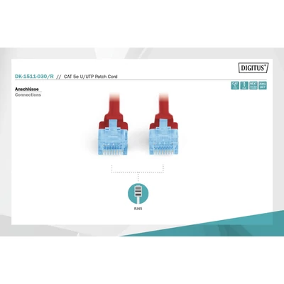 Kép 3/5 - Digitus CAT5e U-UTP patch kábel 3m piros