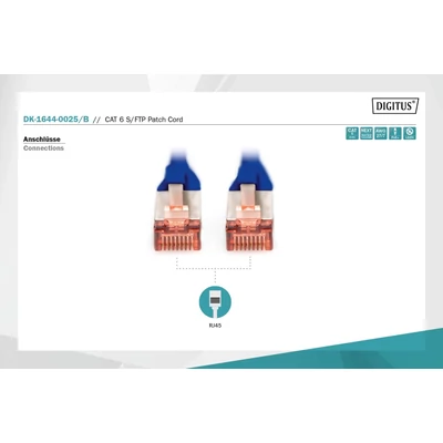 Kép 2/5 - Digitus CAT6 S-FTP patch kábel 0,25m kék