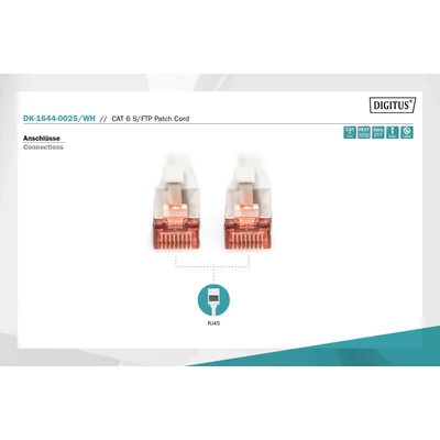 Kép 4/5 - Digitus CAT6 S-FTP patch kábel 0,25m fehér