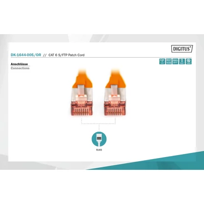 Kép 3/5 - Digitus CAT6 S-FTP patch kábel 0,5m narancssárga