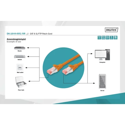 Kép 4/5 - Digitus CAT6 S-FTP patch kábel 0,5m narancssárga