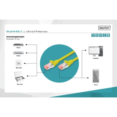 Kép 3/5 - Digitus CAT6 S-FTP patch kábel 0,5m sárga